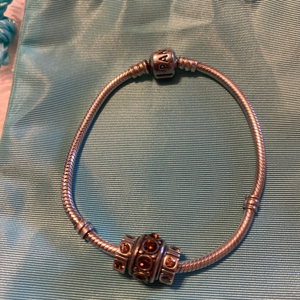 Pandora Silver Bracelet with (2) 925 Sterling and (1) silver and bronze accent.